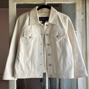 Siena Studio Cream Classic Button Down Collared Leather Jacket